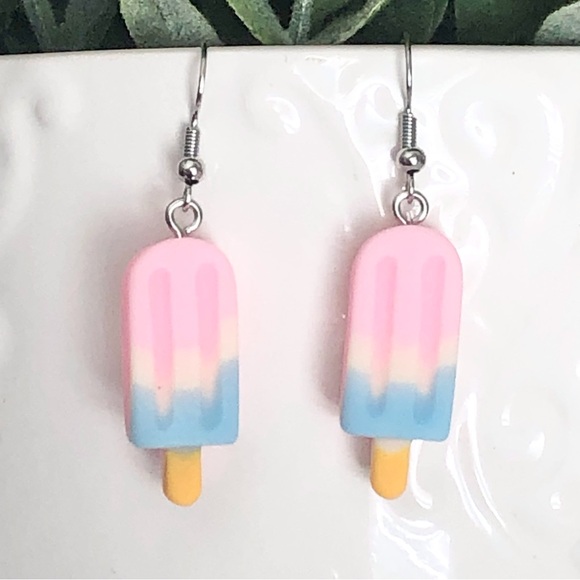 New Handmade Pink and Blue Popsicle Earrings Dangle Drop Summer Unique Gifts Fun - Picture 2 of 5